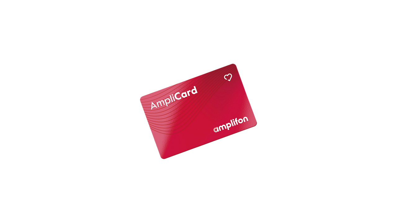 Red AmpliCard loyalty card on black background
