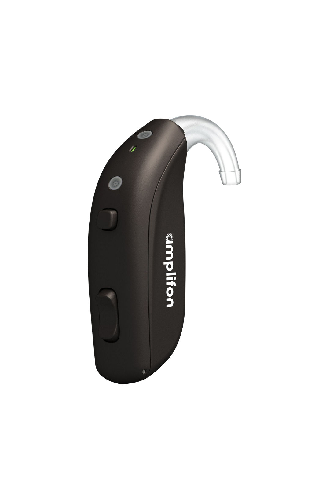Black behind-the-ear hearing aid device