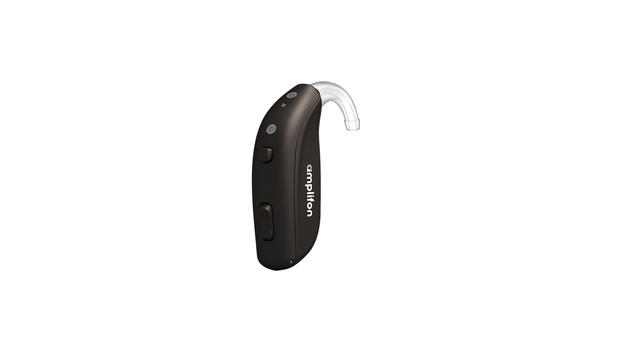 Black behind-the-ear hearing aid device