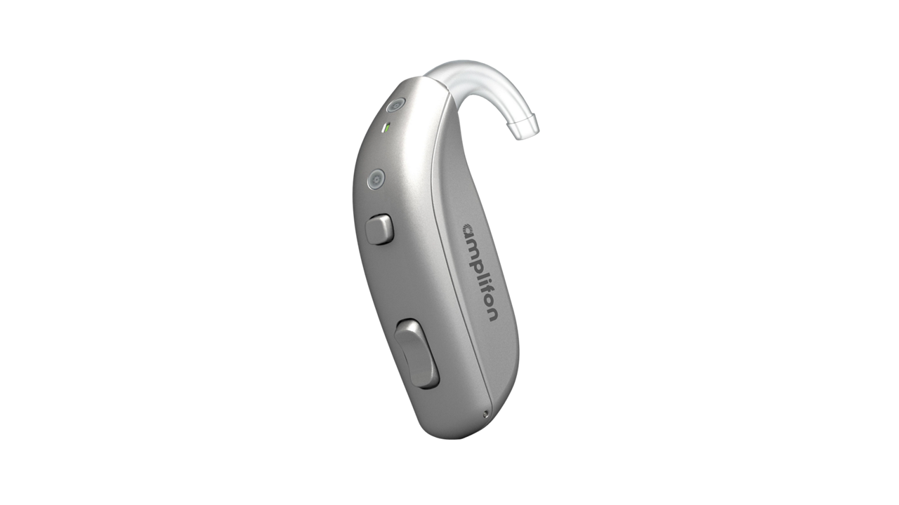 Silver Amplifon behind-the-ear hearing aid