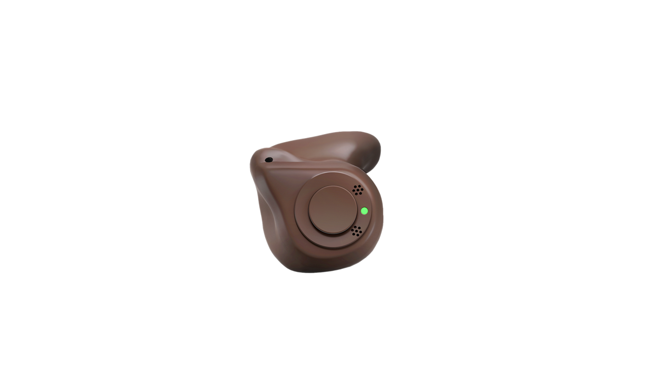 Brown wireless earbud with indicator light