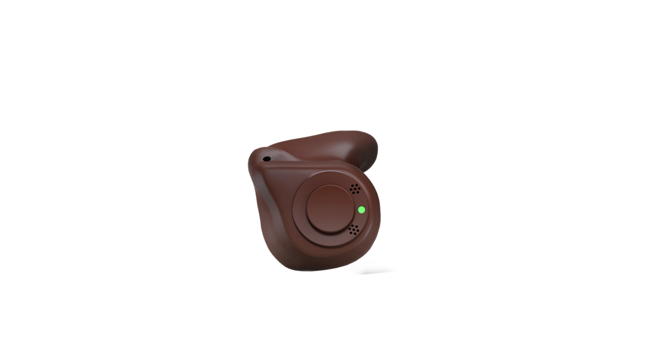 Brown wireless earbud with indicator light
