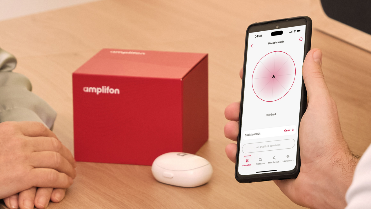Person using Amplifon hearing aid app