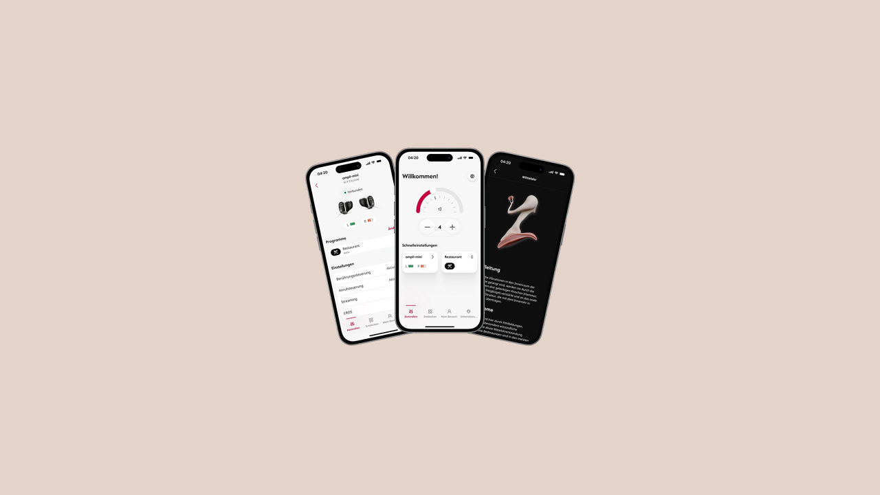 Three smartphones displaying modern app interfaces
