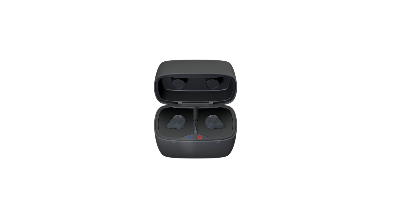 Wireless earbuds in open charging case