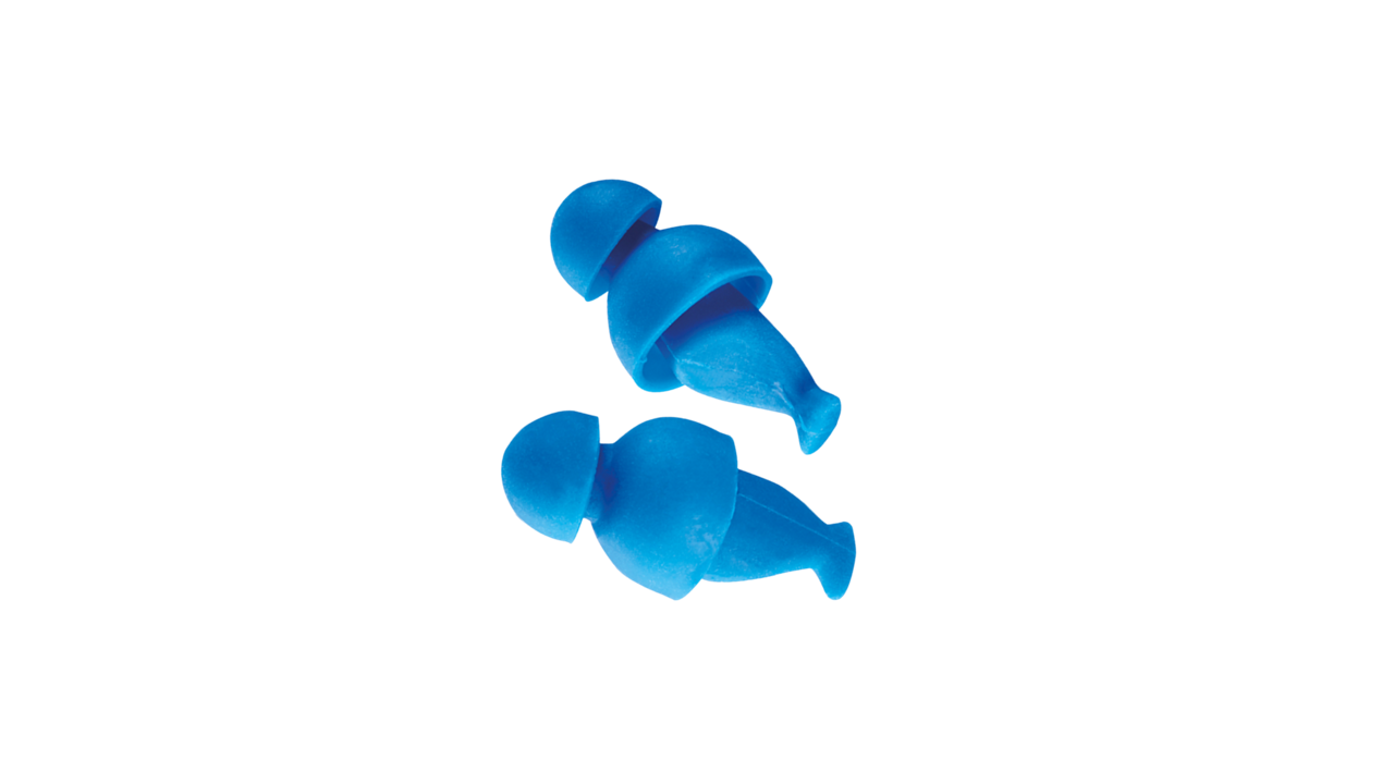 Blue plastic fish-shaped toy pieces isolated