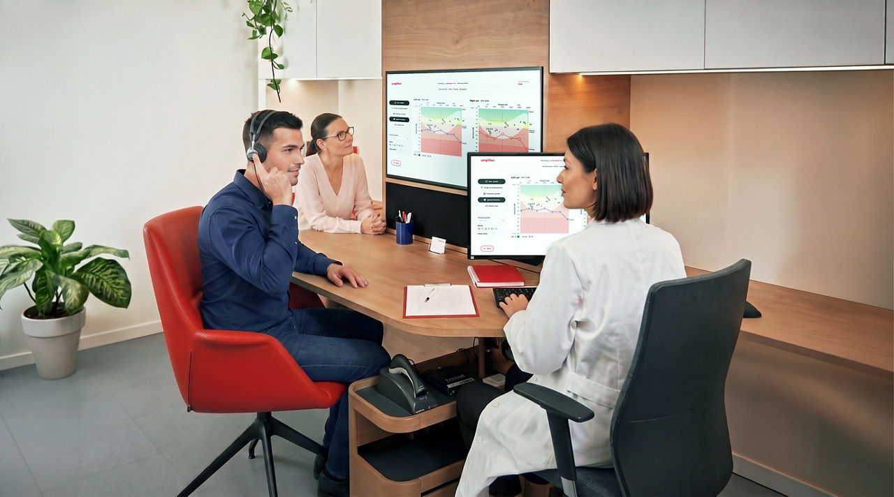 Hearing consultation with specialist in modern office