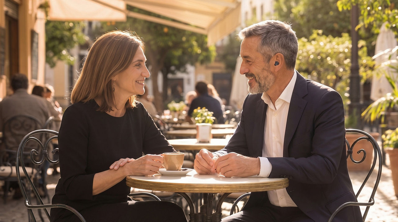 Mature couple sharing intimate moment at home