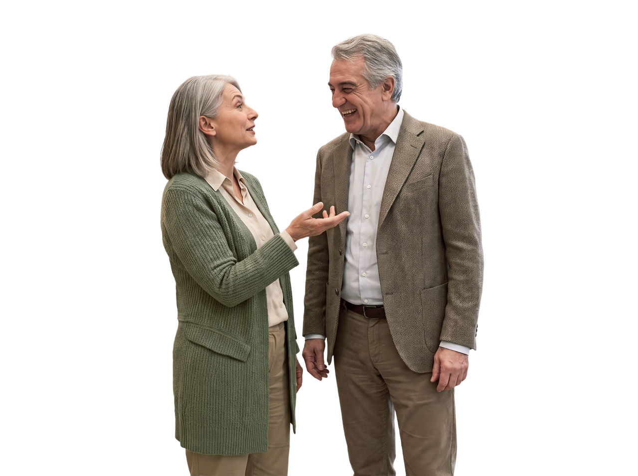 Mature colleagues having friendly seated conversation