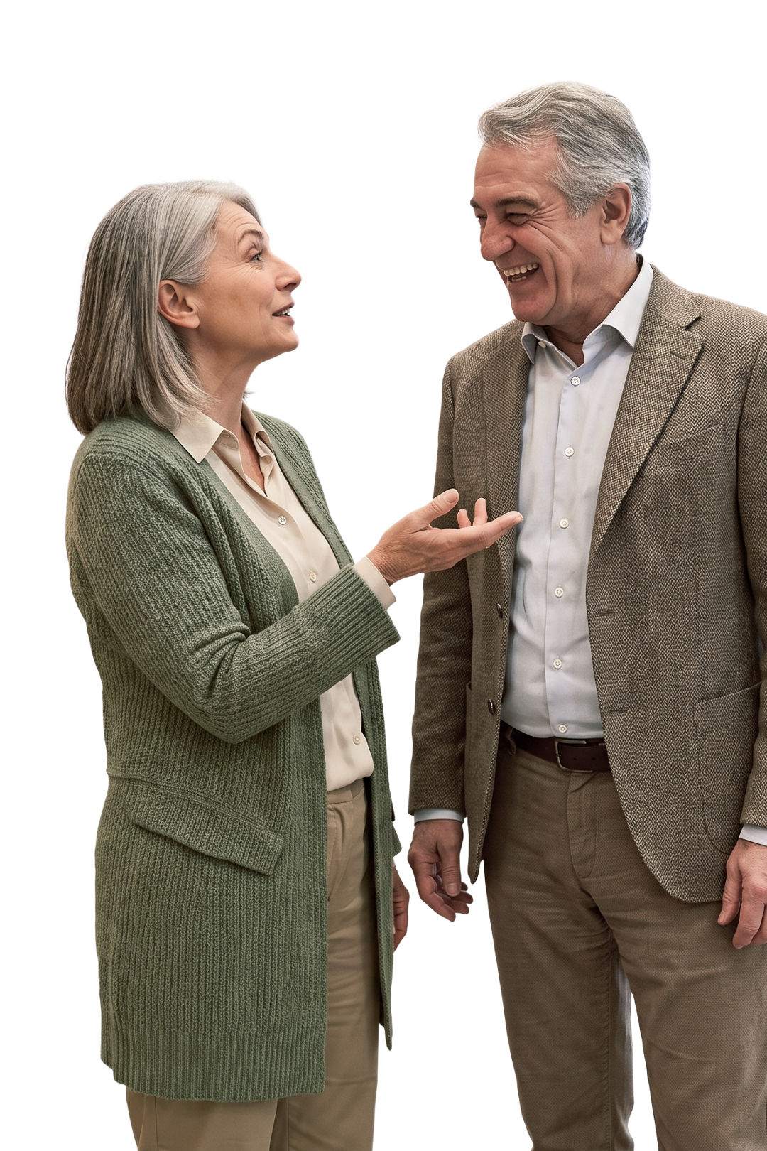Mature colleagues having friendly seated conversation