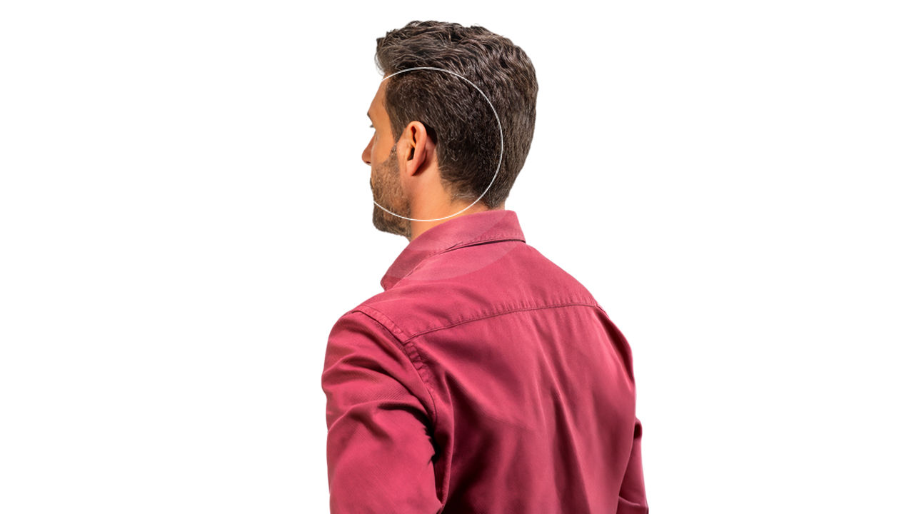 Man in maroon shirt seen from behind