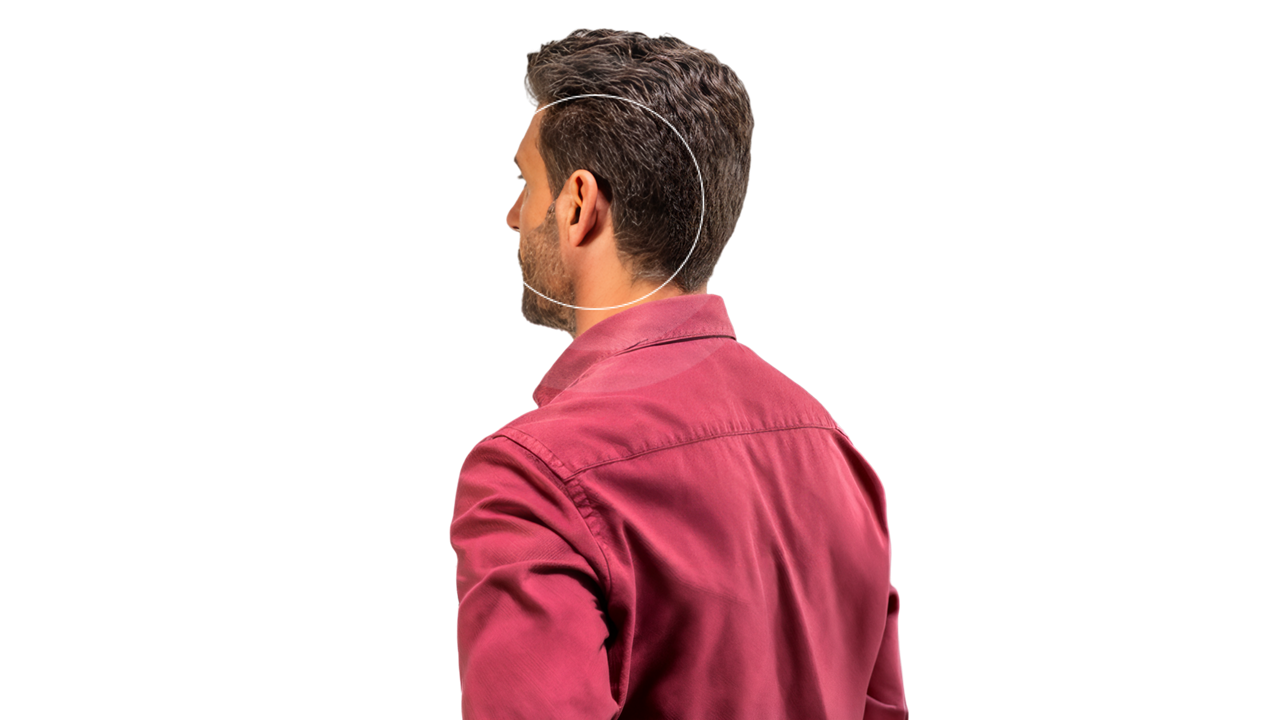Man in maroon shirt seen from behind