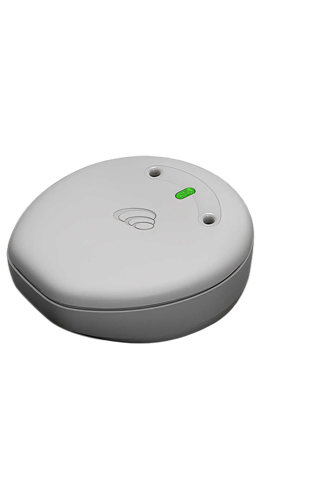 Small white electronic device with indicator lights