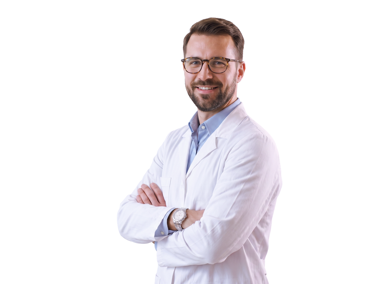 Confident male doctor in white coat
