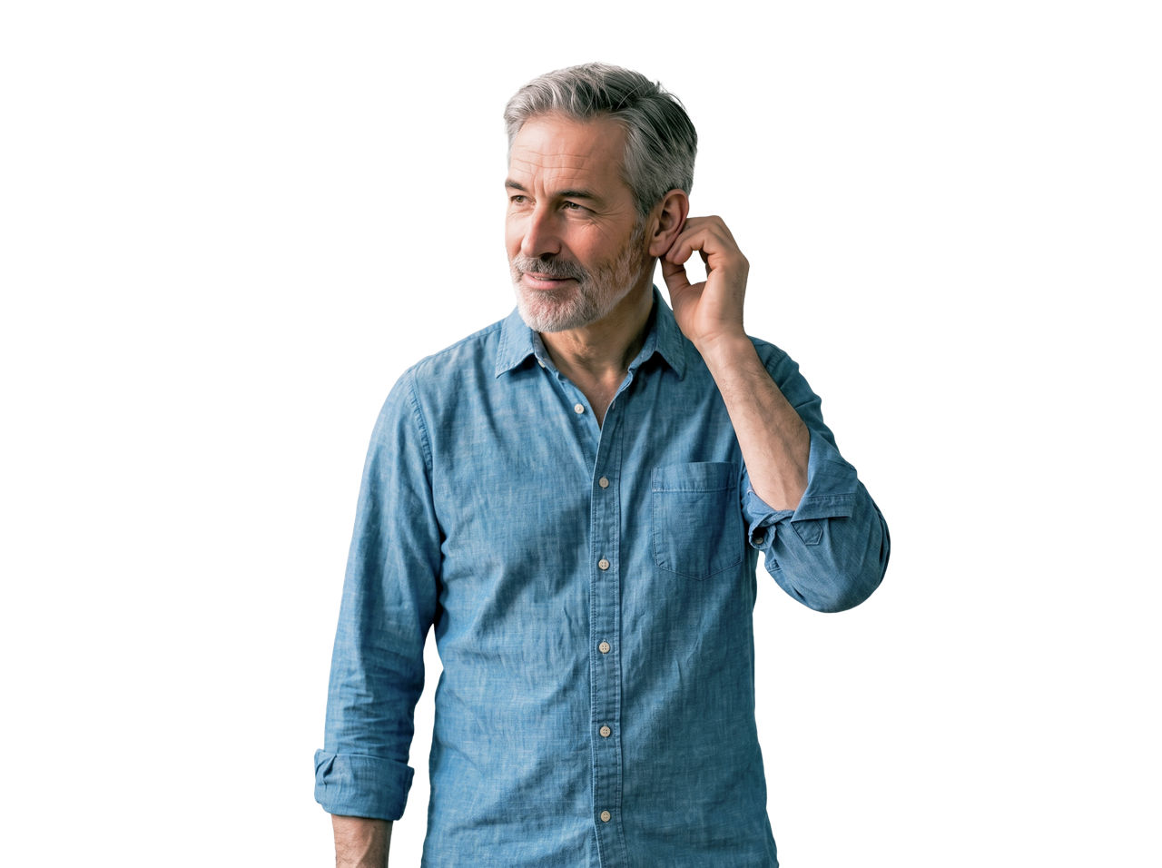 Thoughtful middle-aged man sitting casually
