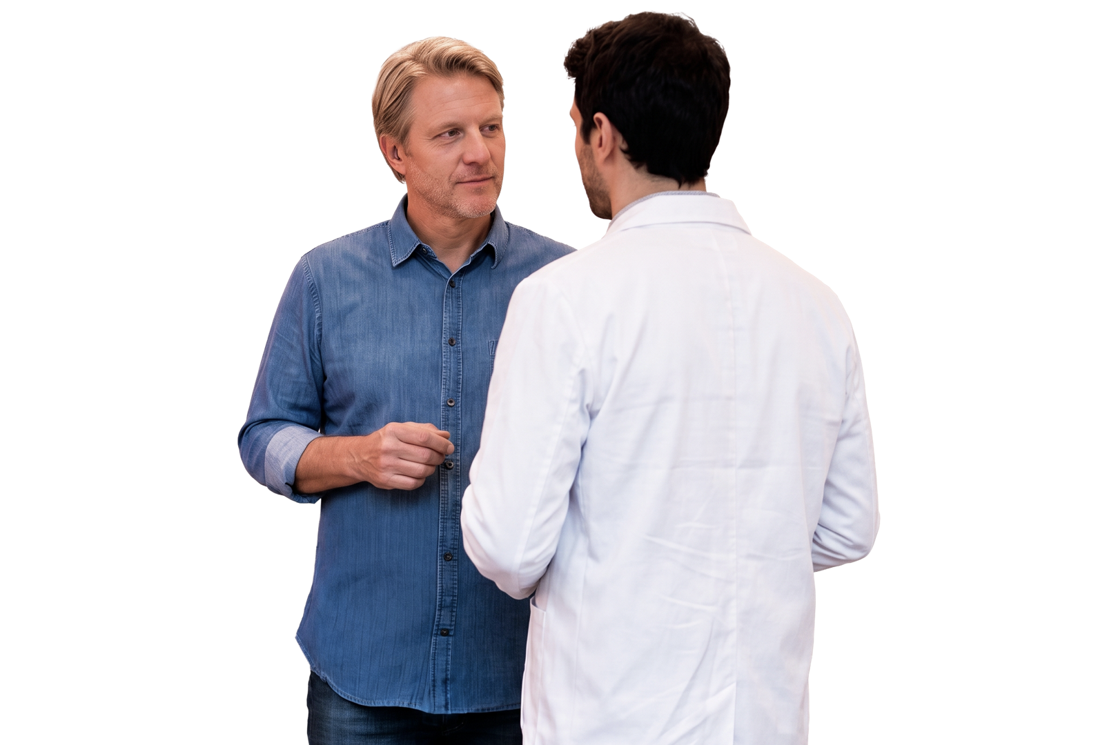Two men having a serious conversation