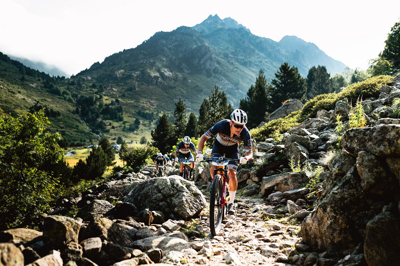 UCI Orbea x LEATT X SPEED COMPANY in the tracks during the race in CANILLO  during the race, in stage 3,5th of july, ANDORRA EPIC SERIES


