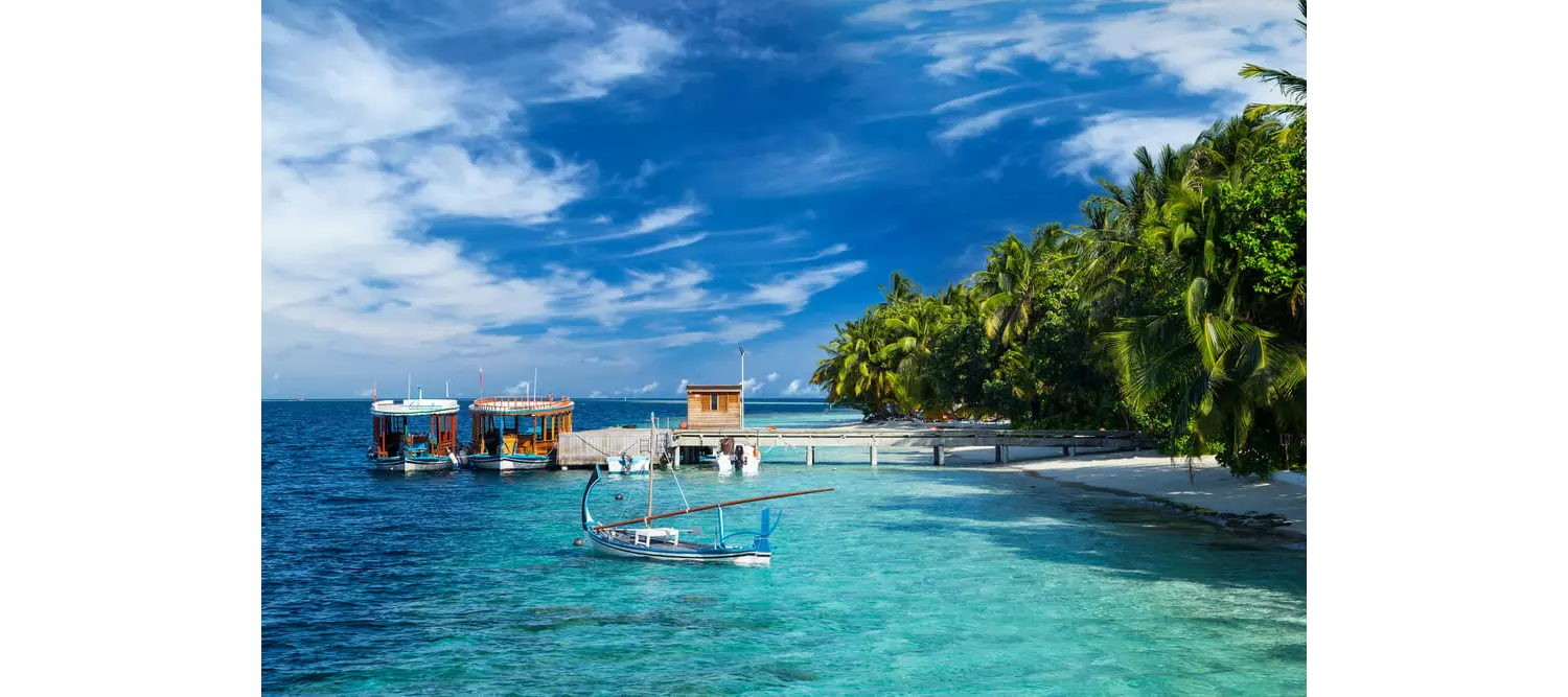 Dolphin Cruise in the Maldives: Two small fishing boats in a Maldives harbour