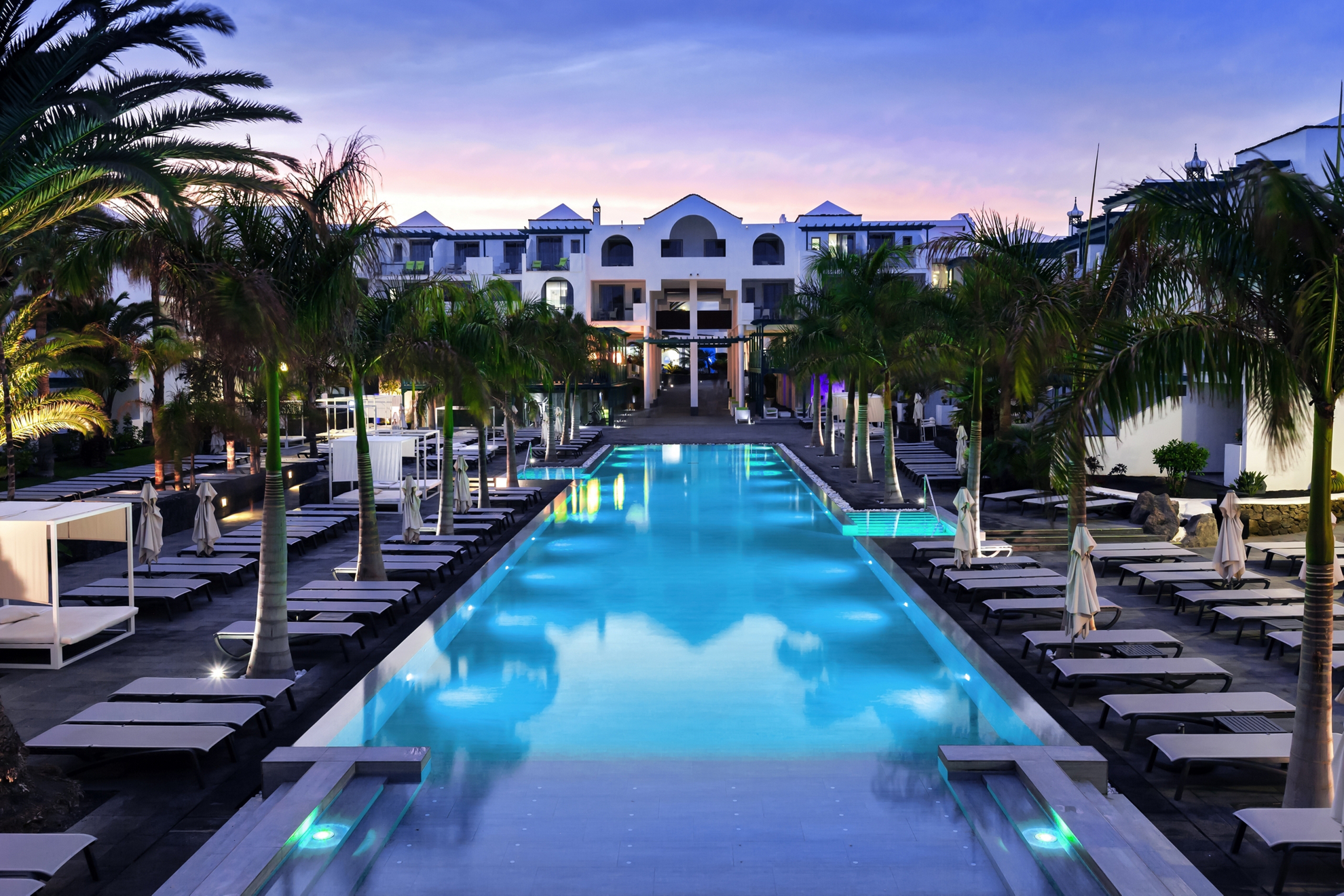 Adults only hotels in Spain: Barceló Teguise Beach hotel illuminated at night