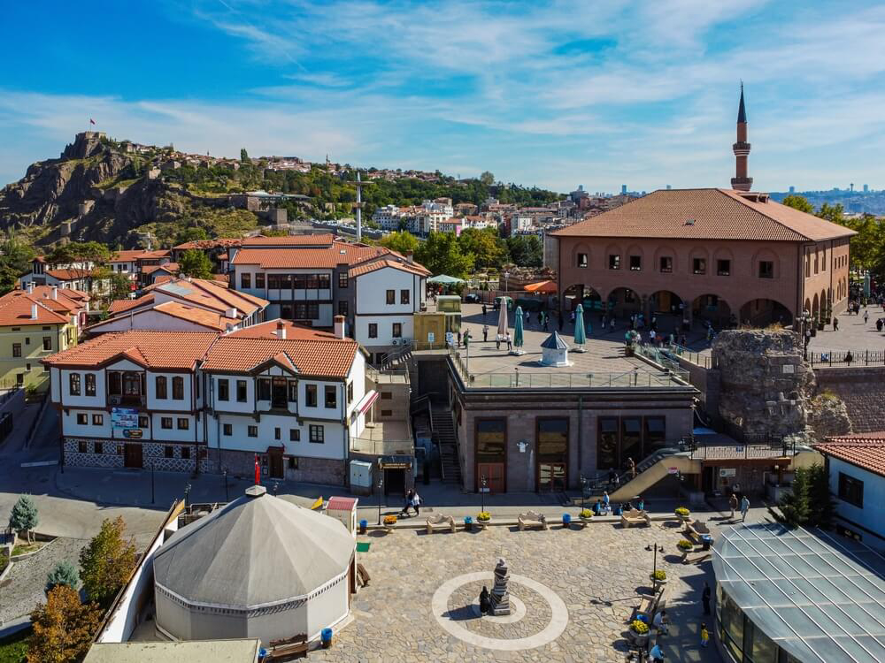 Hacı Bayram Mosque: Bird’s eye view of the mosque and surrounding buildings and square