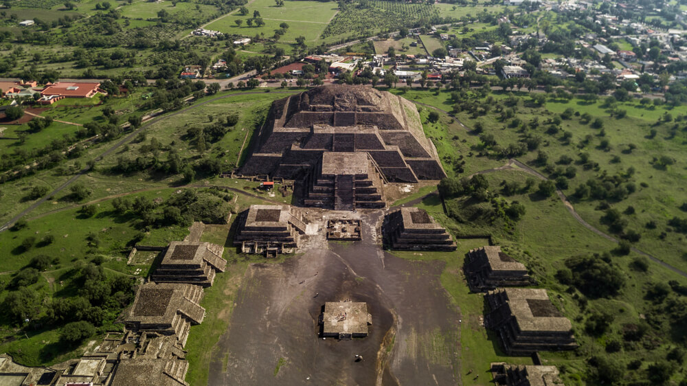 Die Ausgrabungsstätten von Teotihuacán aus der Vogelperspektive