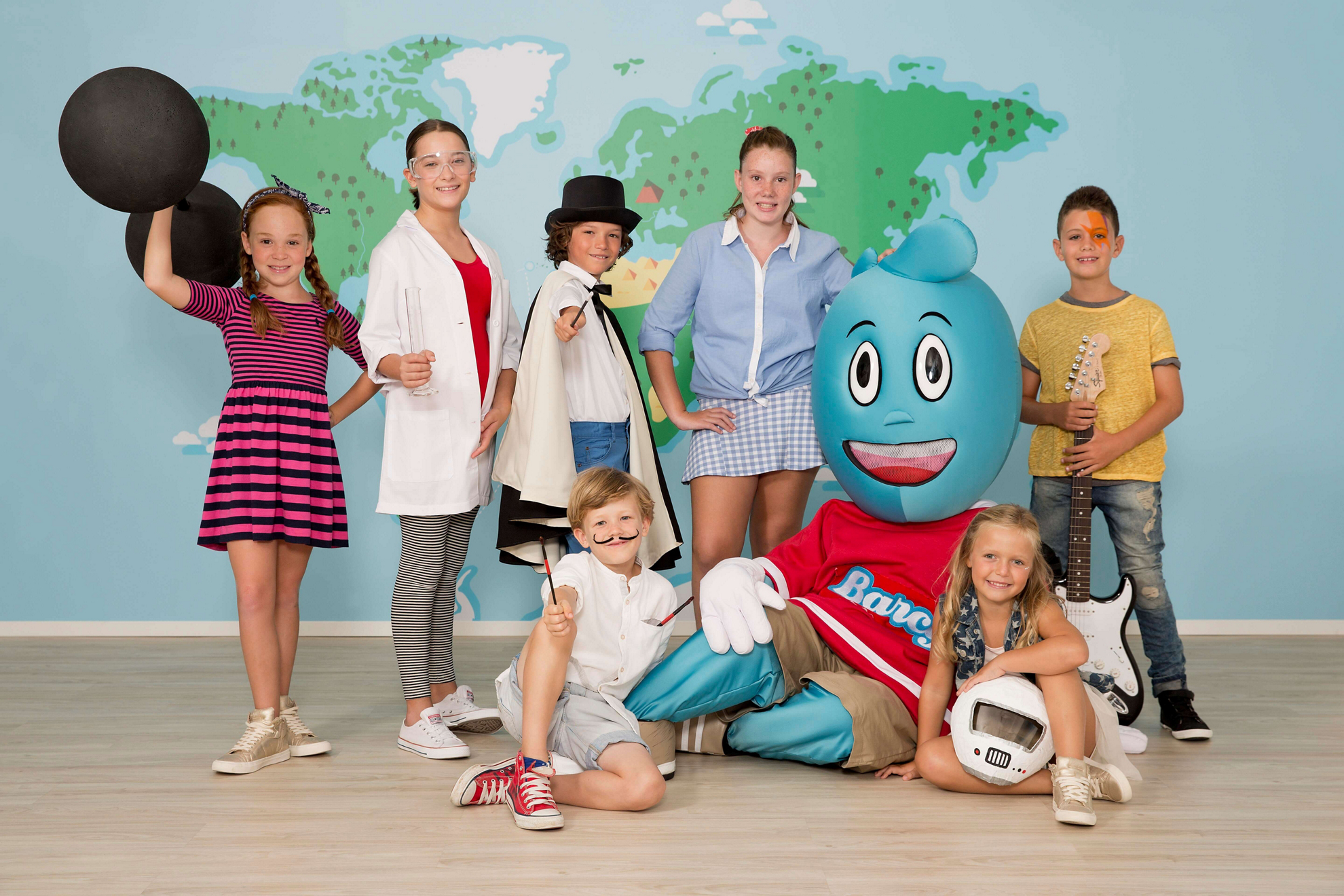 Barcy Kids Club: A group of children poses with the hotel mascot, Barcy