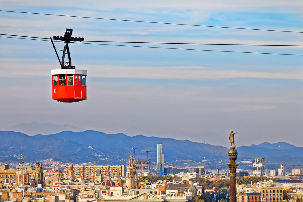 Die Hafenseilbahn auf den Montjuic in Barcelona.