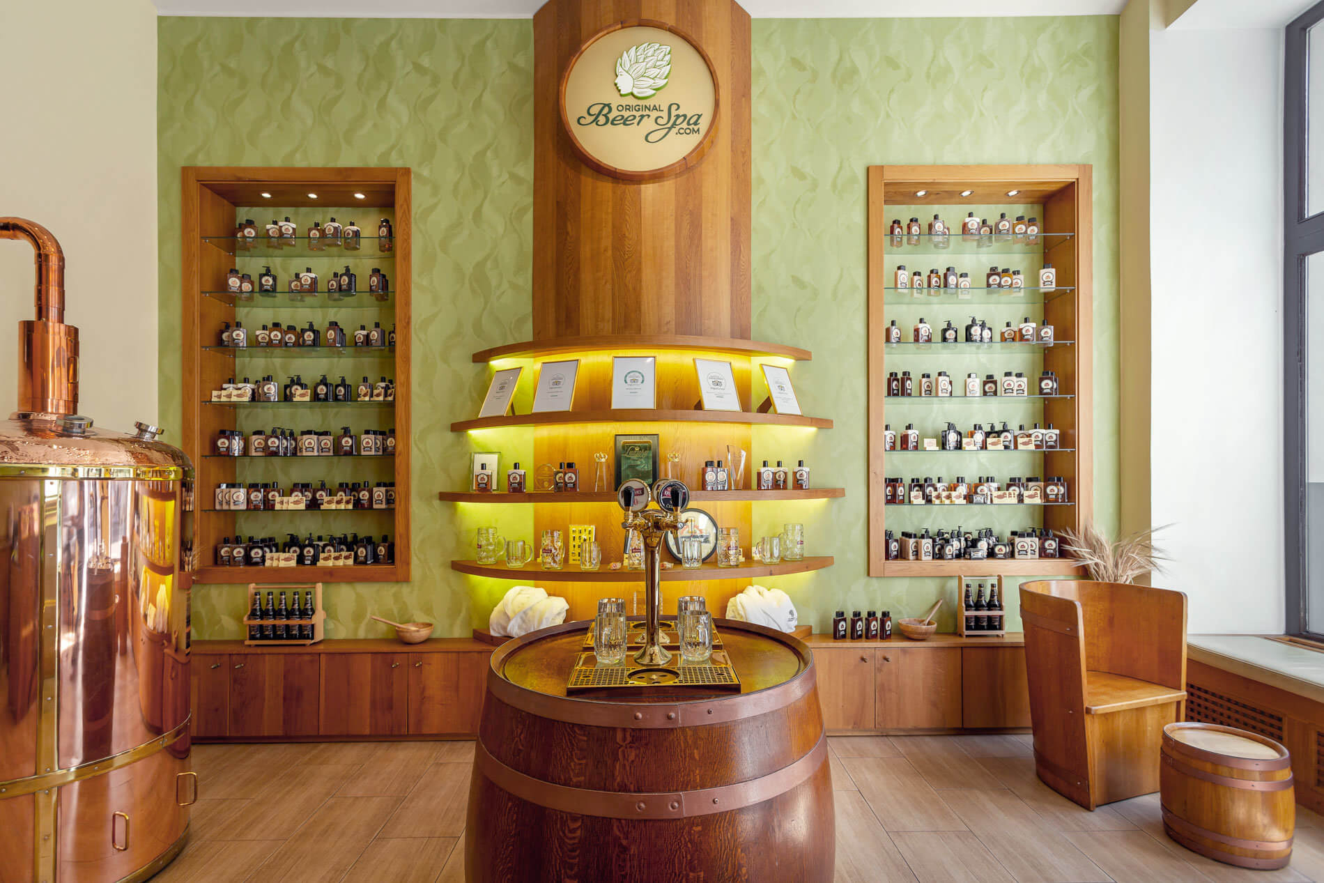 A wood-lined room at Original Beer Spa Prague
