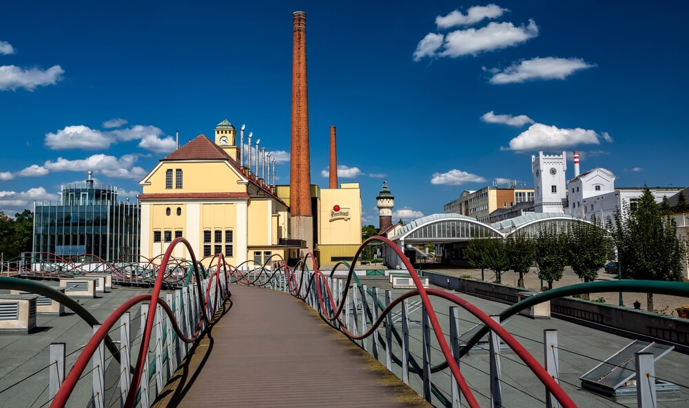 Long shot of Pilsner Urquell Brewery in Pilsen