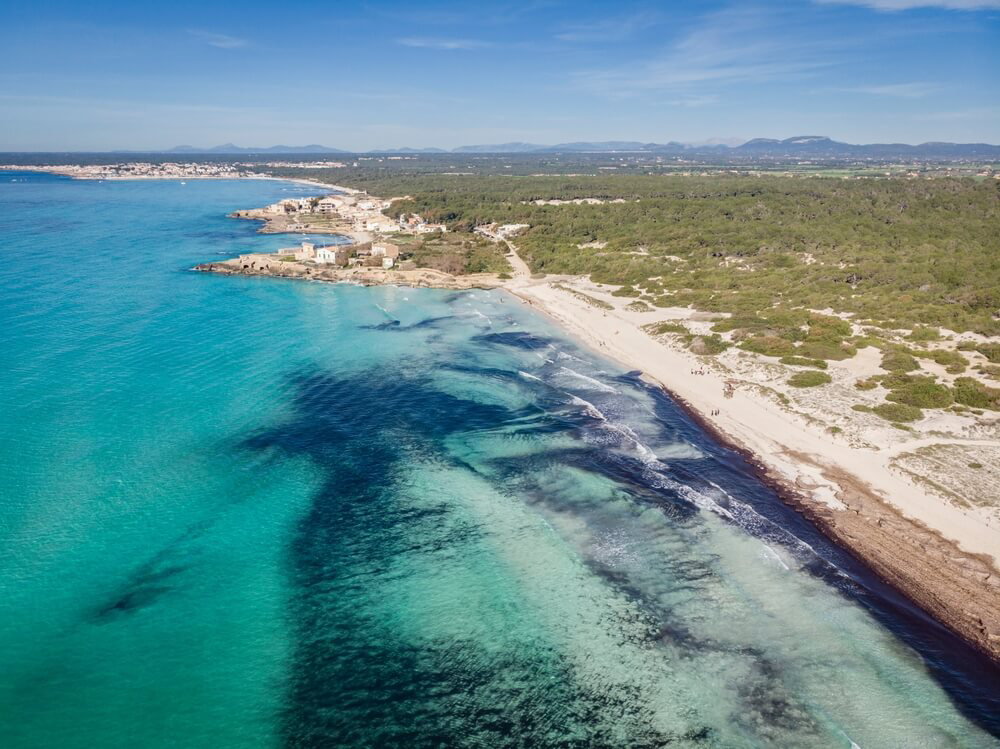 Best beaches in Mallorca: Bird’s eye view of the coastline of Es Trenc