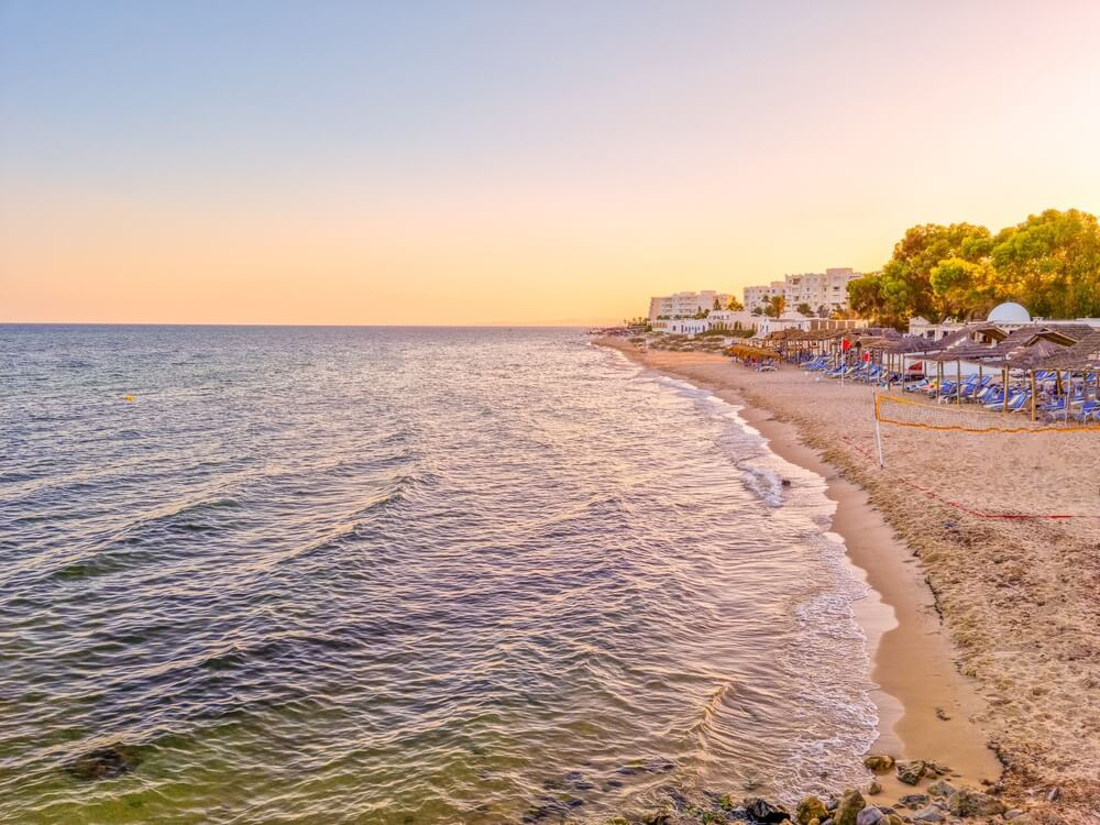 Best beaches in Tunisa: A view of Hammamet beach from the water