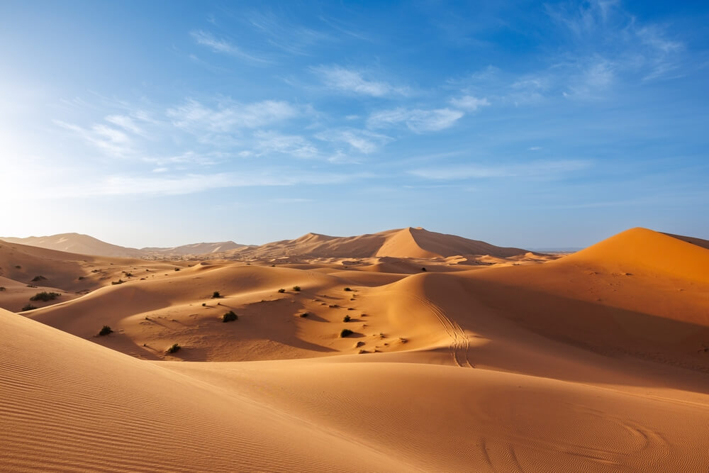 Erg Chebbi: Golden sand dunes against the blue sky