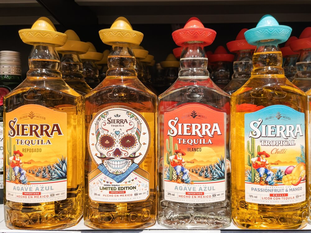 Best tequila in Mexico: Bottles of Sierra tequila lined up in a row