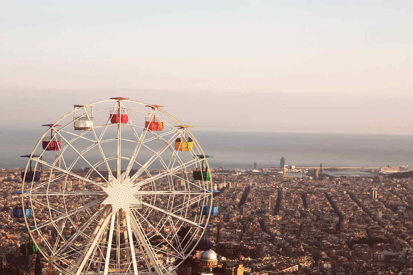 Tibidabo: A built-up Barcelona city skyline from the mountain
