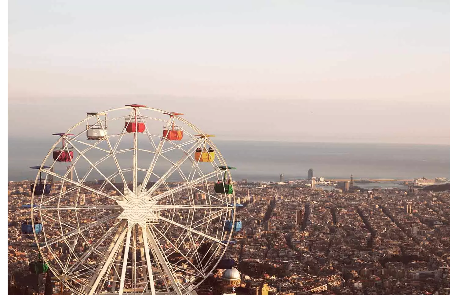 Tibidabo: A built-up Barcelona city skyline from the mountain