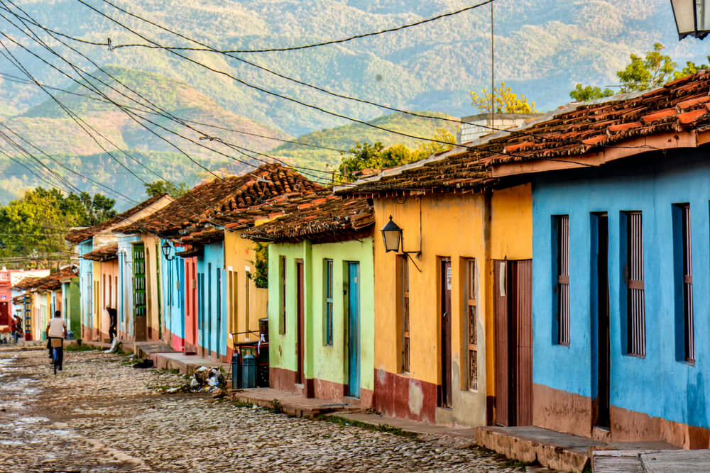 Trinidad: A cobbled street lined with coloured houses