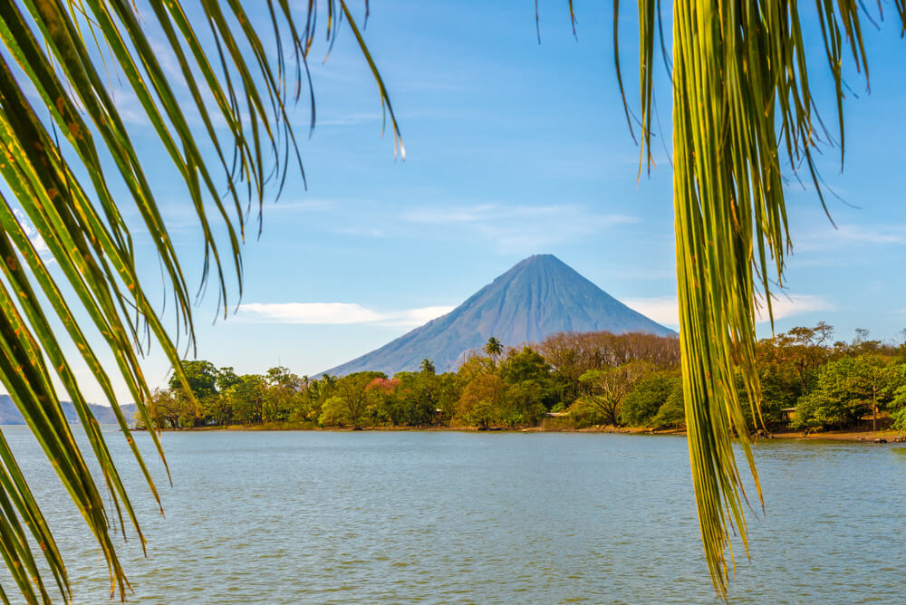 A close-up view of Lake Nicaragua and the La Concepción volcano, Nicaragua