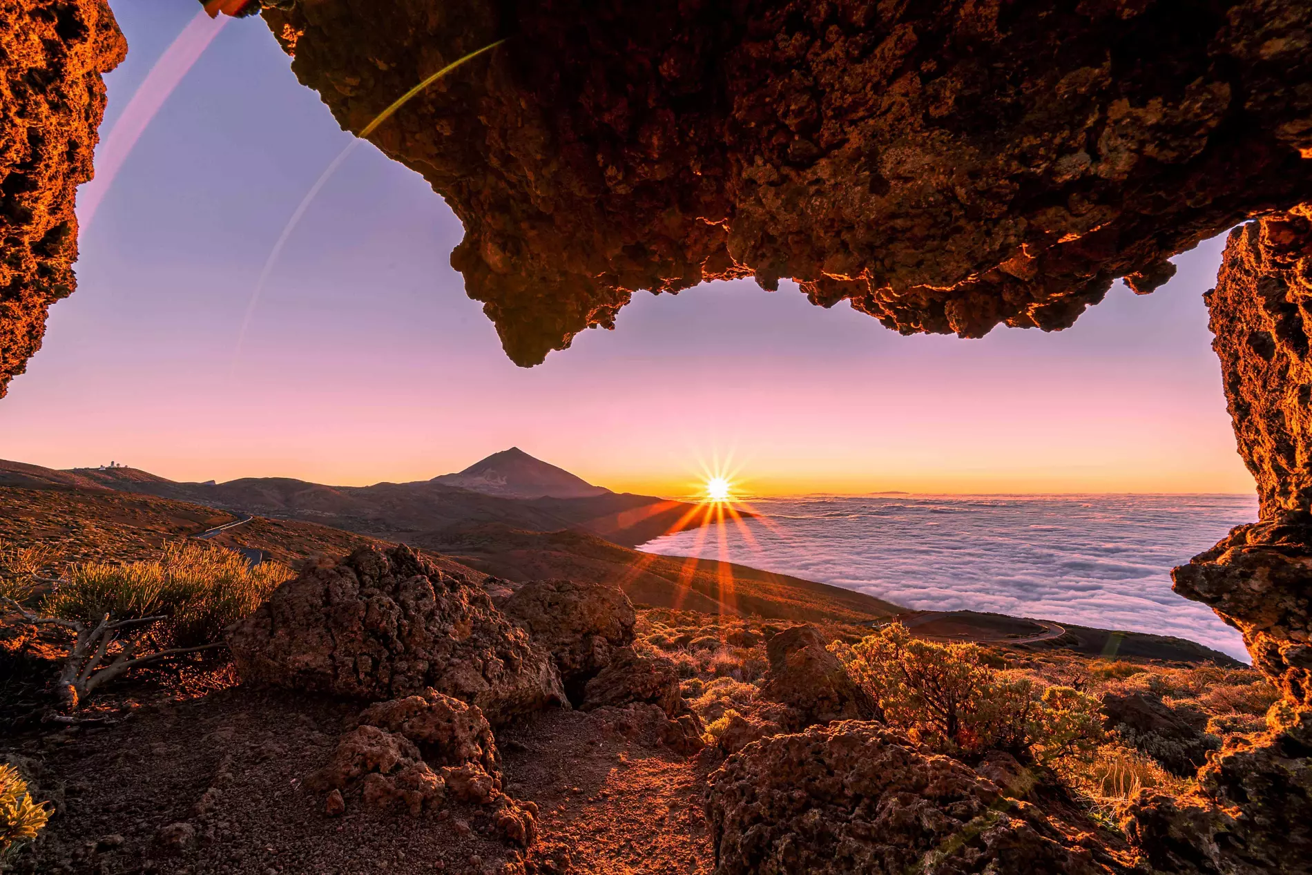 Day of the Canary Islands: A view of El Teide volcano in Tenerife at sunset