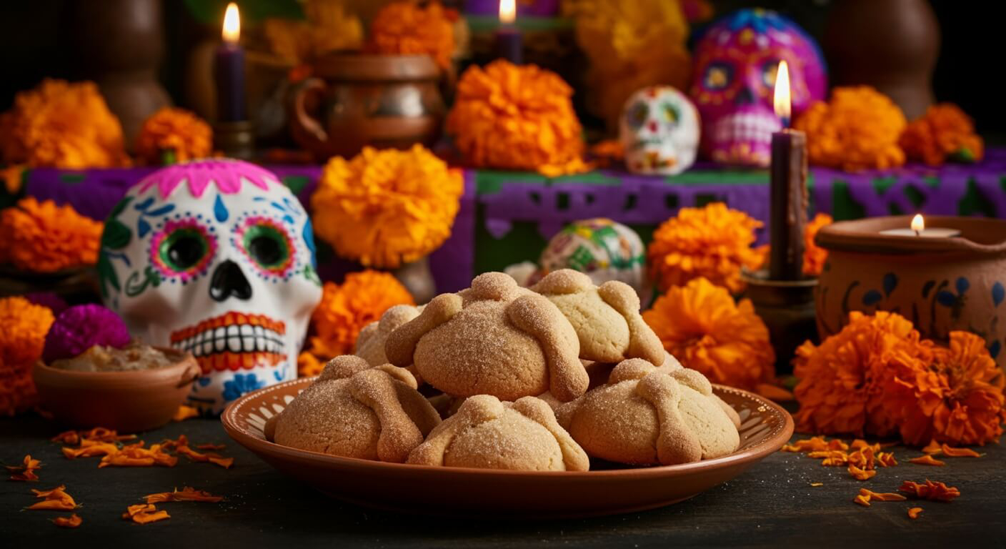 Day of the Dead in Mexico’s traditional altar food includes pan de muertos