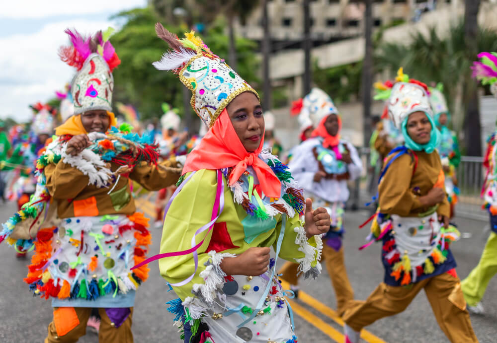 Dominican Republic traditions and celebrations: Los Guloyas dancing in the street