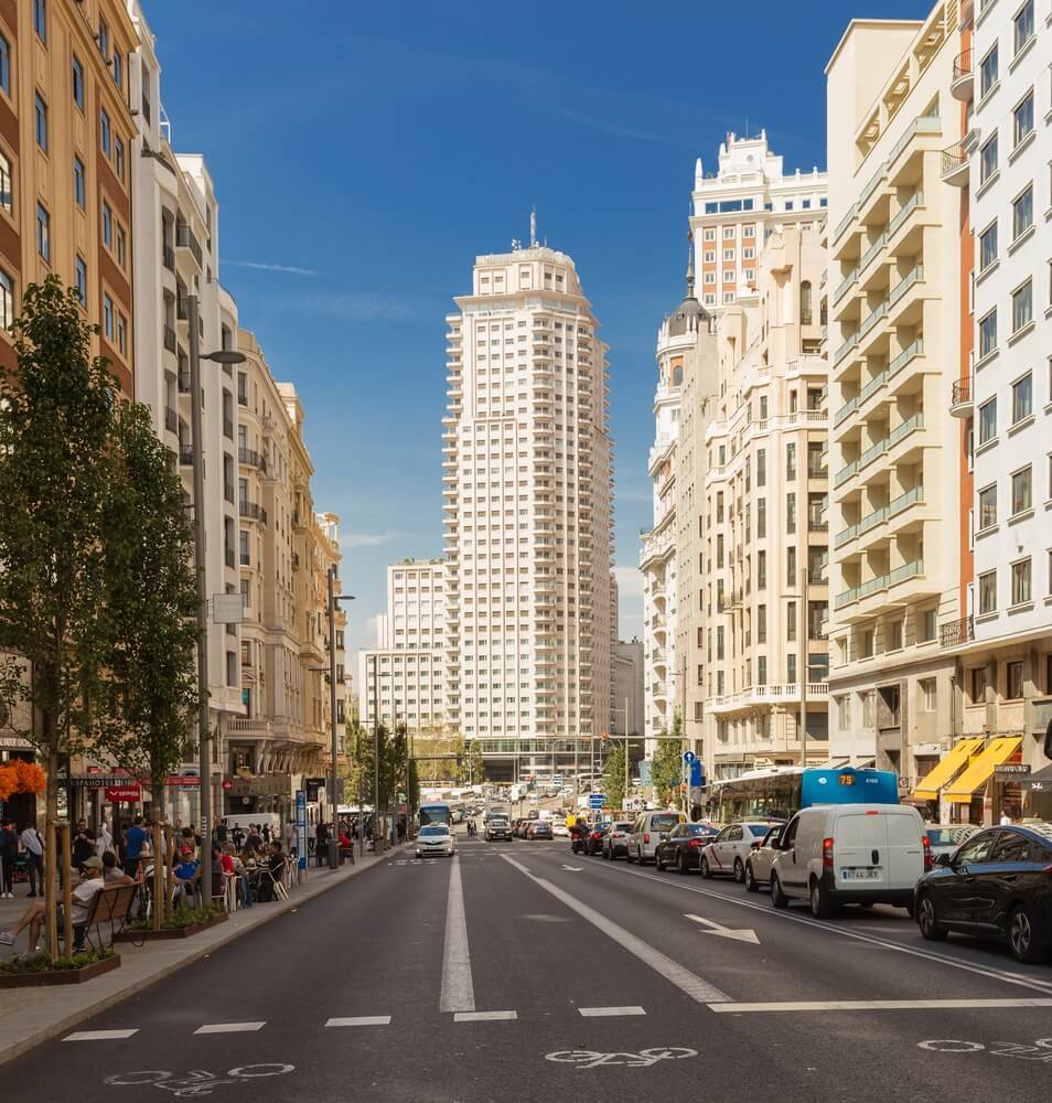 Gran Vía: A long avenue lined with tall buildings