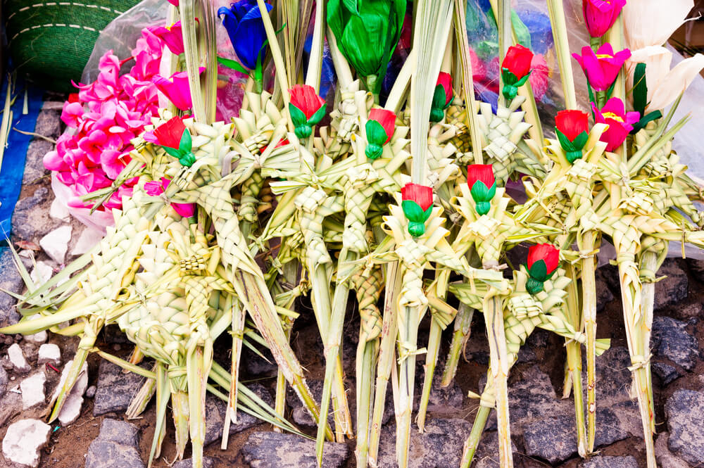 A close-up photo of decorative palm leaves in celebration of Palm Sunday