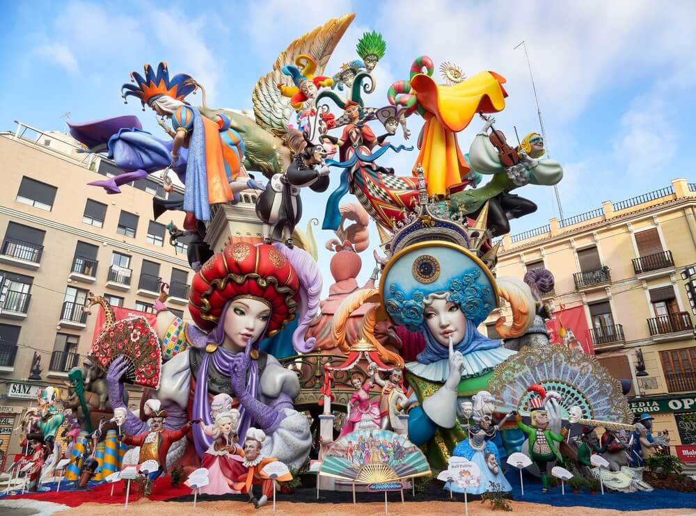 Las Fallas: a display of impressive, colourful sculptures in a Valencian square