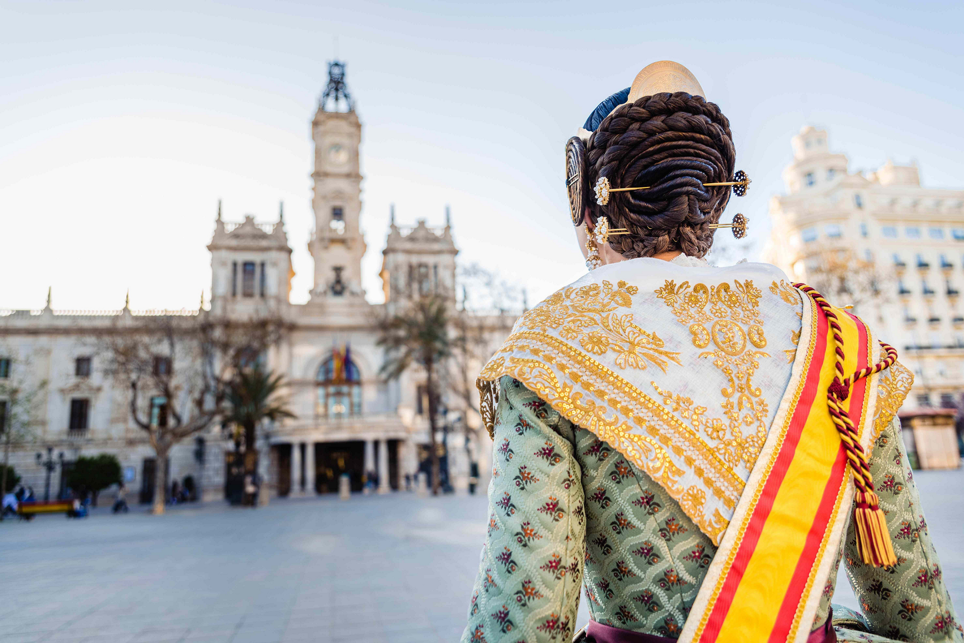Las Fallas: Woman in traditional Fallera dress