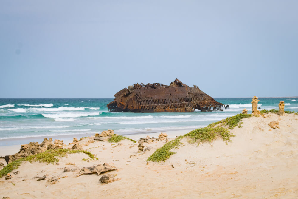 Family beach holidays: A close-up of the shipwreck on Praia Atalanta, Boa Vista