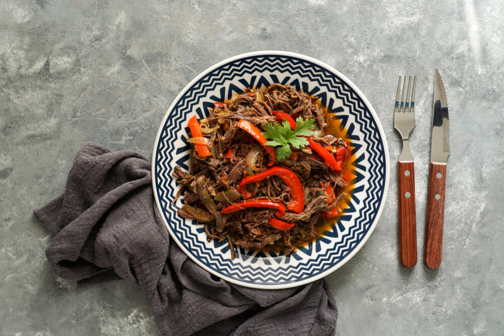 Food in Cuba: A plate of shredded beef stew, Ropa Vieja