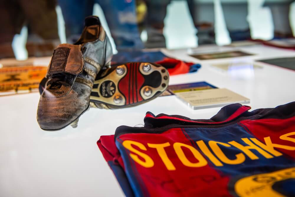 Football Stadiums in Spain: A Barcelona FC strip and some boots on display