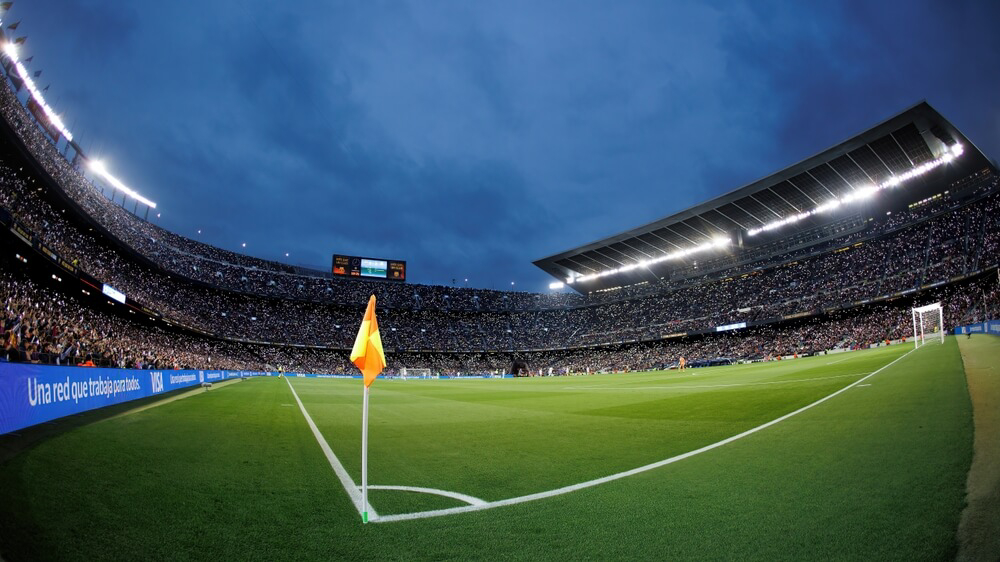 Football Stadiums in Spain: A view from the corner of Camp Nou stadium in Barcelona