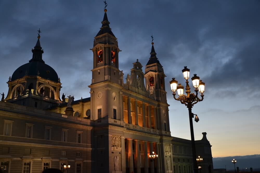 La Almudena by night on Halloween, Europe