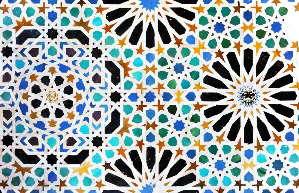 History of the Alhambra: A close-up of the mosaic tile decoration